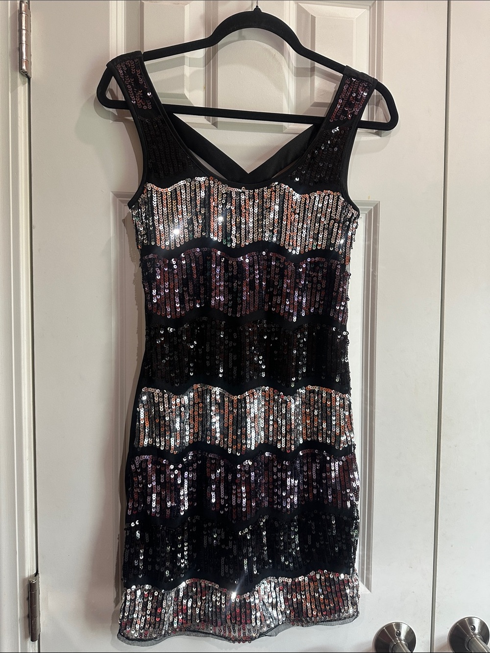 NWOT Love Black Sequin Mini Dress with Silver Accents size S